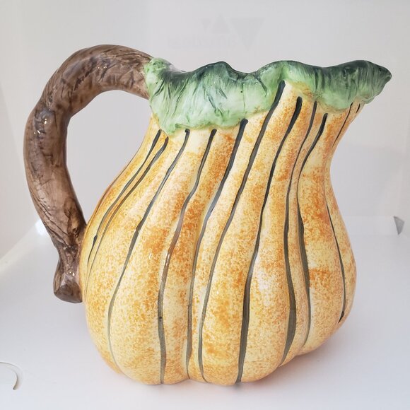 Vintage Ceramic Autumn Gourd Pitcher 8x7.5" - Picture 1 of 1